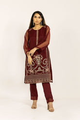 DA-1836 MAROON EMBROIDERED KURTA